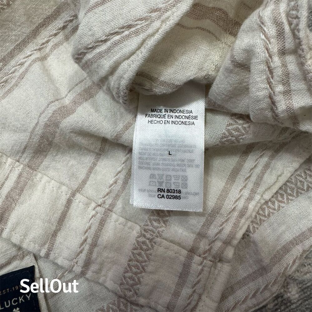 Lucky Brand Men's Large Ivory Striped Linen Blend Button-Up Shirt - Picture 6 of 9